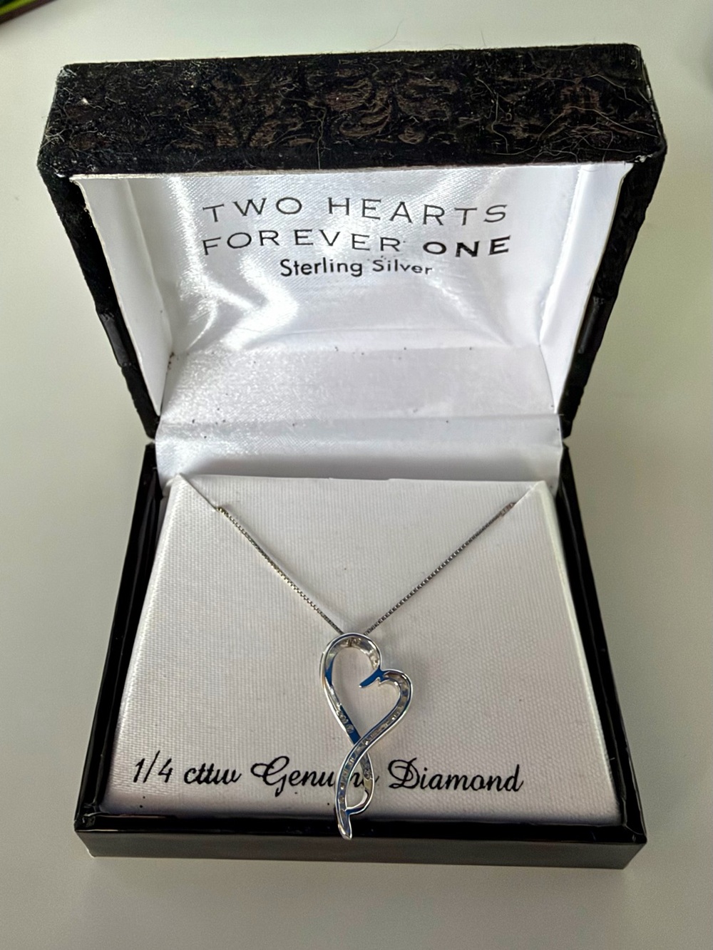 Two Hearts Forever One Sterling Silver Heart Pendant Necklace with diamonds